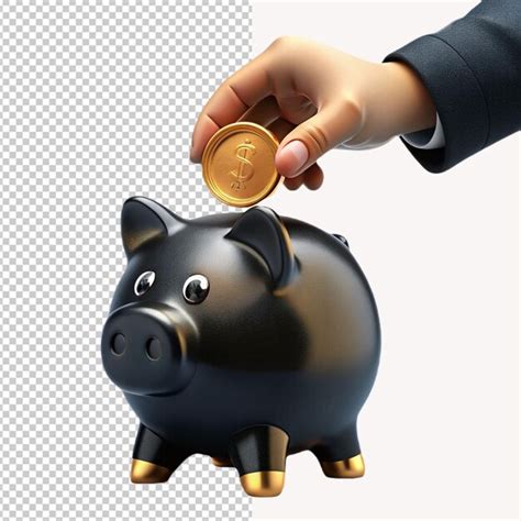 Premium Psd 3d Render Hand Put Golden Coin Into Piggy Bank