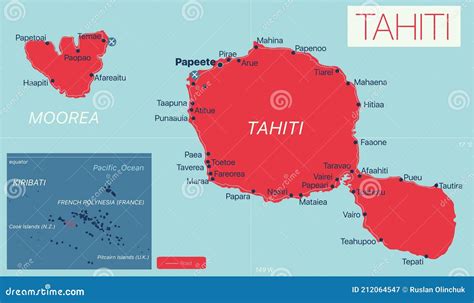 Mapa Editable Detallado De Tahiti Ilustración del Vector Ilustración