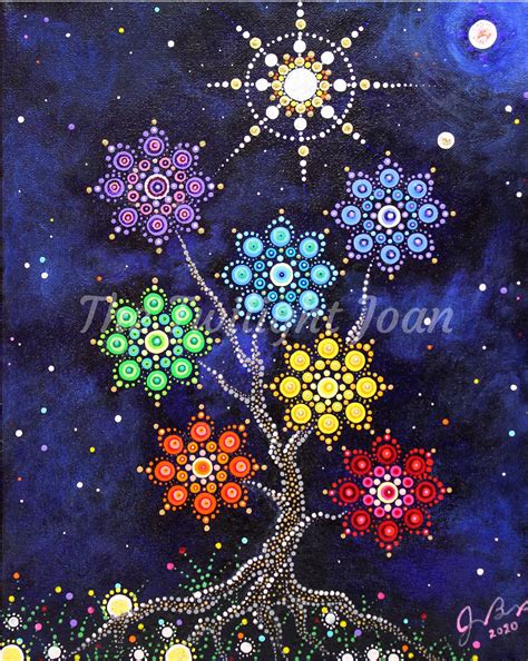 The Chakra Tree Acrylic Dot Painting Visionary Art Celestial Art