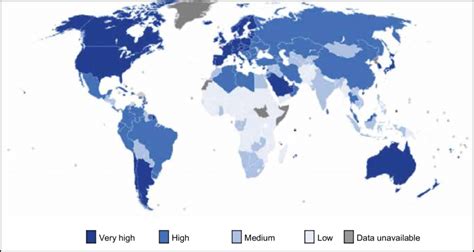 World map indicating the categories of Human Development Index by ...