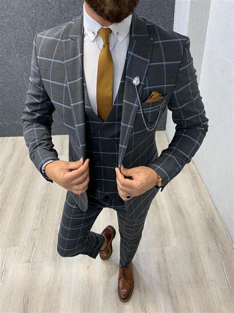 Buy Dark Gray Slim Fit Windowpane Wool Suit By Gentwith Free Shipping