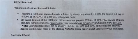 Solved Experimental Preparation Of Nitrate Standard Chegg