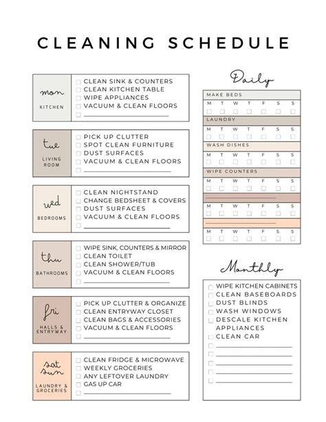 Printable Cleaning Schedule