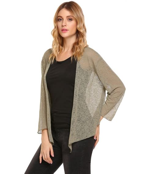 Womens Long Sleeve Sheer Shrug Cardigan Lightweight Knit Bolero Dark