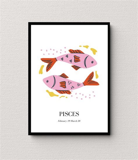 Pisces Print Line Art Zodiac Print Line Drawing Wall Etsy