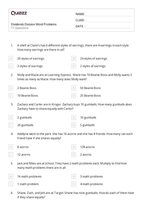 50 Division Word Problems Worksheets On Quizizz Free And Printable