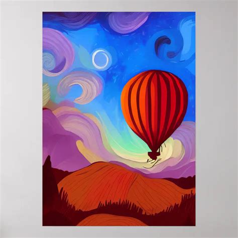 Van Gogh Starry Night Air Balloon with Mountains Poster | Zazzle