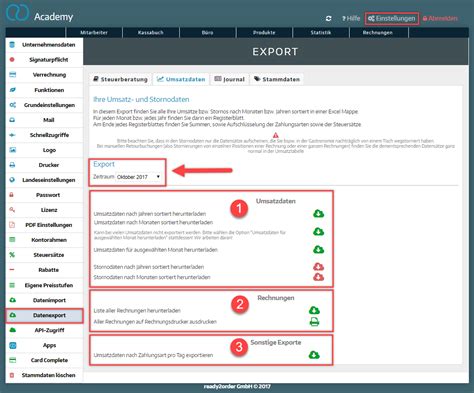 Ready Order Support Hilfe Center Datenexport