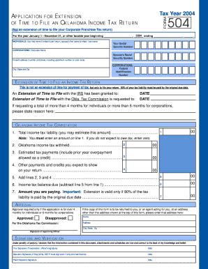 Application For Extension Of Time To File An Oklahoma Income Tax Tax Ok