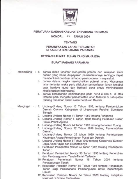 Perda Kab Padang Pariaman No 14 Tahun 2004 Tentang Pemanfaatan Lahan