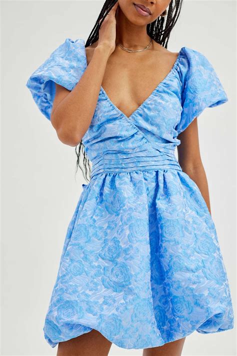 Sister Jane Dream Floral Jacquard Bubble Mini Dress In Blue Lyst