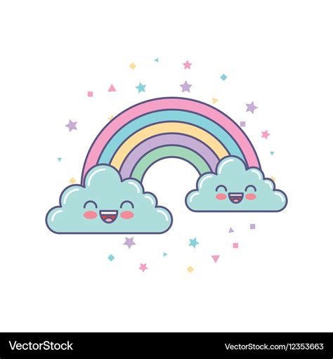 Cute clouds and rainbow drawing Royalty Free Vector Image