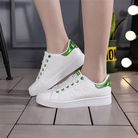 Woman Sneakers White Shoes 2018 Spring Platform Casual Non Slip Pu Leather Laces Shoes For