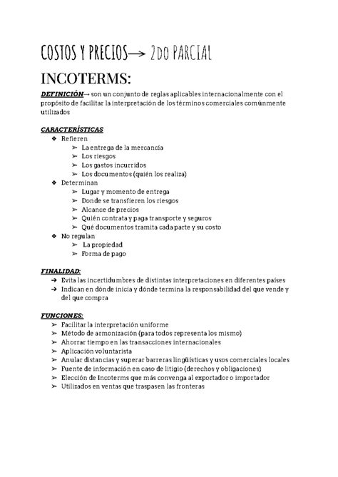 Costos Y Precios 2do Paricial COSTOS Y PRECIOS 2do PARCIAL INCOTERMS