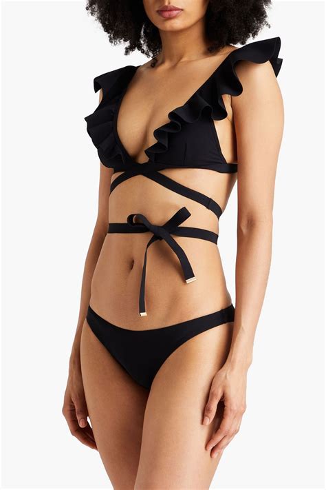 Zimmermann Halcyon Ruffled Tie Detailed Bikini The Outnet