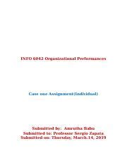 Organizational Behaviour Case Study Docx INFO 6042 Organizational