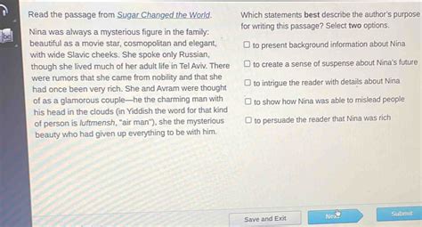 Solved Read The Passage From Sugar Changed The World Which Statements