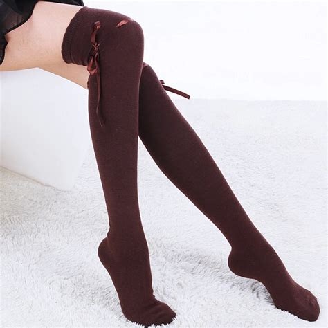 Knee Socks Sexy Thigh High Socks With Ribbon Bow Tie Accessories Female Long Socks For Women