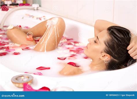 Attractive Naked Girl Enjoys A Bath With Milk Stock Image Image Of Milk Nature 18958423