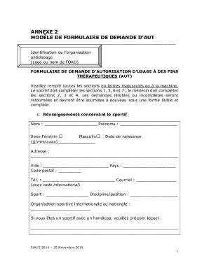 Fillable Online ANNEXE 2 MODLE DE FORMULAIRE DE DEMANDE DAUT Fax Email