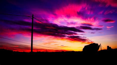 Wallpaper Sunset, red sky, clouds, wire 3840x2160 UHD 4K Picture, Image