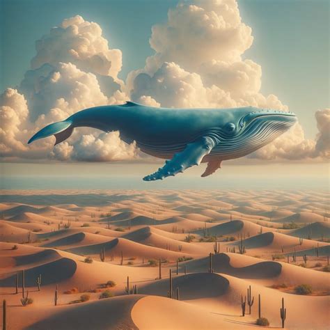 Surreal Blue Whale Soaring In The Sky Over Desert Ai Art Generator