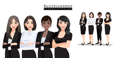 Businesswomen Stand With Arms Folded Together On White Background