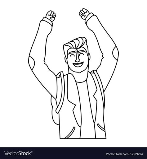 Happy Man Cartoon Black And White Royalty Free Vector Image