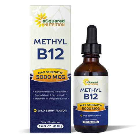 Asquared Nutrition Vitamin B12 Sublingual Liquid Drops 5000 Mcg Supplement With