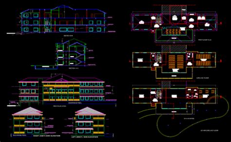 Detail Club Housing Building 2d View Layout Plan Cadbull