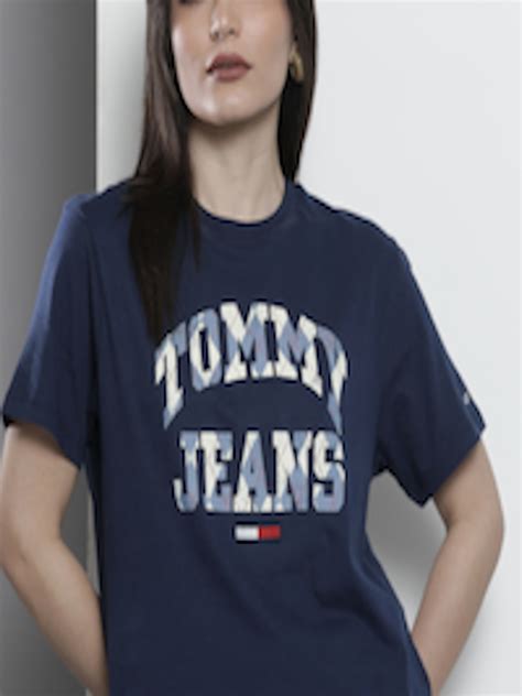 Buy Tommy Hilfiger Women Navy Blue Typography Printed T Shirt Tshirts