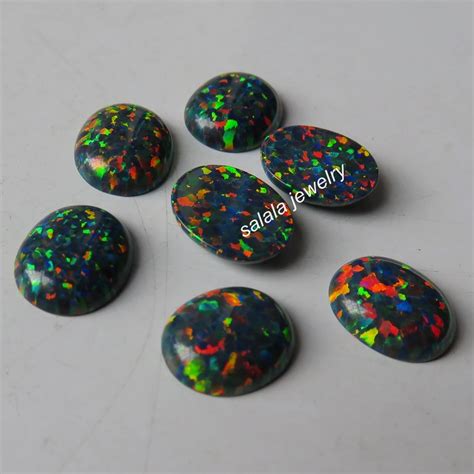 Pcs Lot X Mm Oval Opal Op Black Opal Synthetic Oval Cabochon