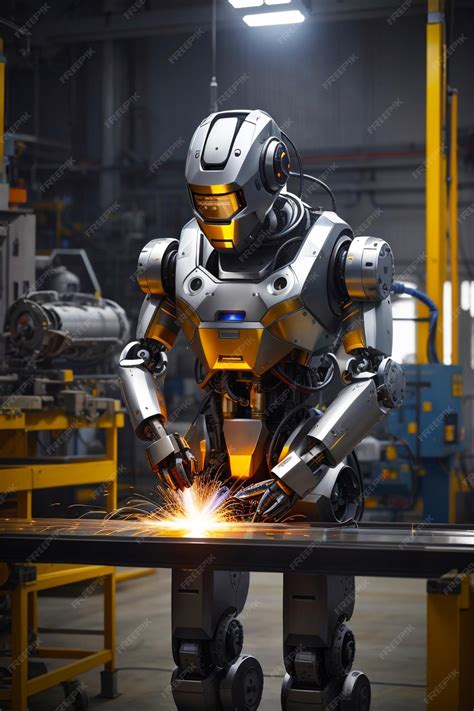 Premium AI Image | A robot working on a metal factory with a light in the background
