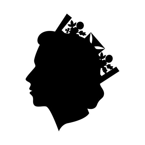 Queen Elizabeth Woman Side View Head Lady In Crown Black Silhouette