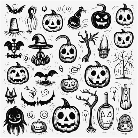 Happy Halloween Big Set Of Horror Hand Drawn Doodle Collection Halloween And Magic Elements