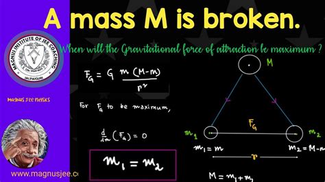 A Mass M Is Broken Into Two Parts Of Mass M1 And M2 When Will The Gravitational Force Be Maximum