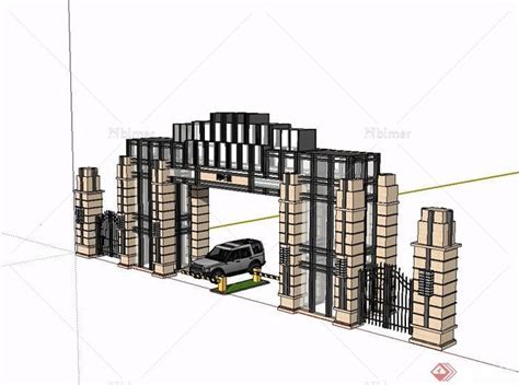 某新古典风格小区详细大门设计su模型 原创 Sketchup模型库 毕马汇 Nbimer