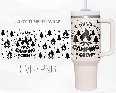 Fires Friends Fun Camping Crew Tumbler Wrap Svg Camping Crew Svg Campfire 40 Oz Quencher