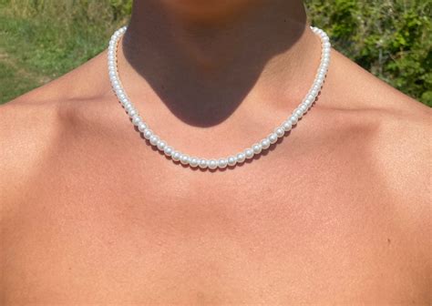 Mens 6mm Pearl Necklace Mens Pearl Necklace Acrylic Pearls Etsy Uk