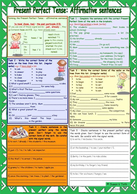 Present Perfect Tense In Green Aff English Esl Worksheets Pdf Doc