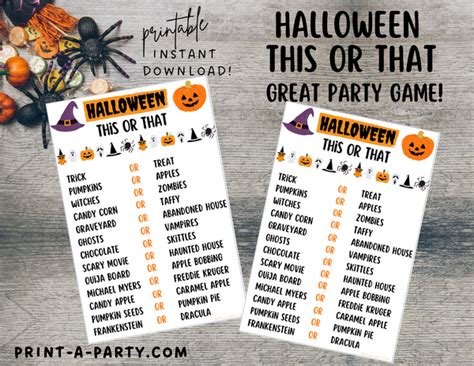 This or That Game - Halloween Themed - Printable Game – PrintAParty