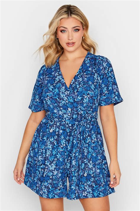 Yours Curve Plus Size Blue Floral Playsuit Yours Clothing