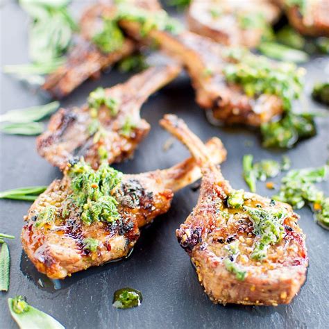 Roasted Garlic Rosemary And Sage Rubbed Lamb Chops Mint Chimichurri