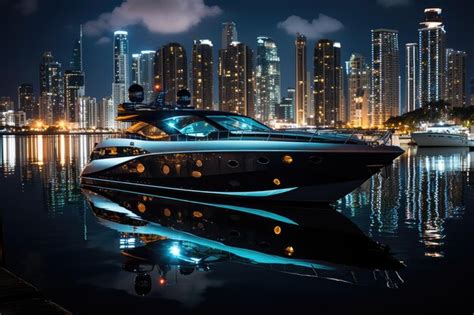 Marina De Miami Beach Bei Nacht Mit Luxuri Sen Yachten Generative Ia