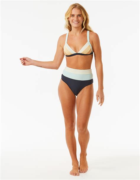 Rip Curl Block Party Spliced Fixed Triangle Bikini Top Blue Combo