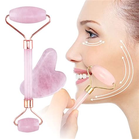 Rodillo De Cuarzo Rosa Para Adelgazar Masajeador Facial Herramienta