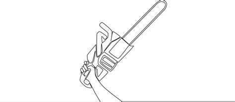 One Continuous Line Drawing Of Man Holding Chainsaw Woodworker Tools