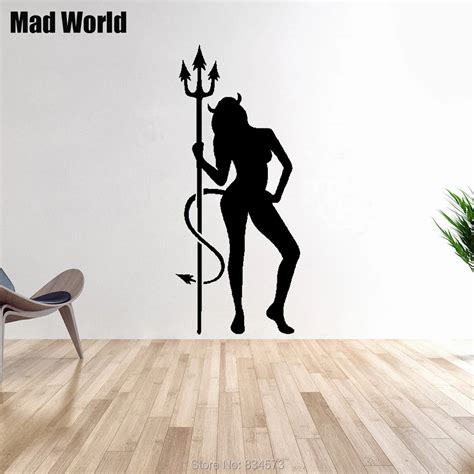 Mad World Girl Woman Horn Devil Tail Silhouette Wall Art Stickers Wall