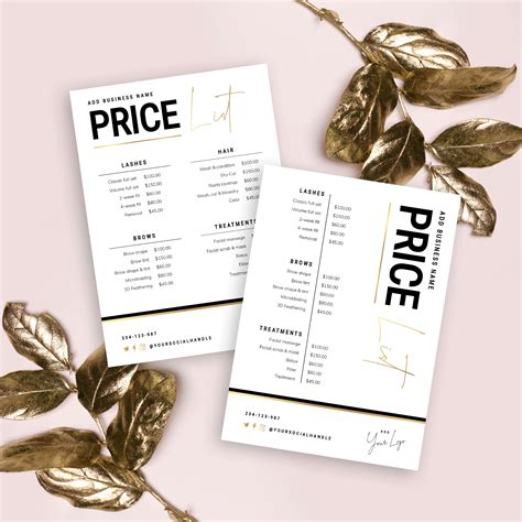 Printable Price List Template Editable Beauty Price List Digital