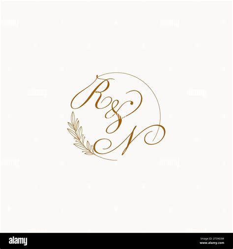 Initials Rn Wedding Monogram Logo With Leaves And Elegant Circular